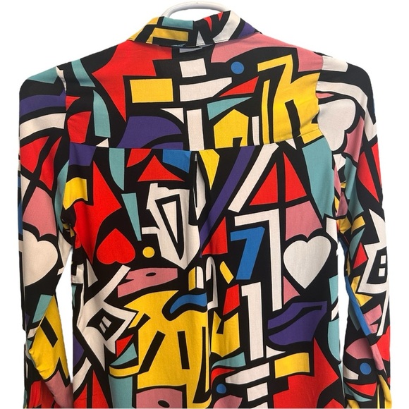 Big Dart Colorful Abstract Lightweight Button Up Wearable Art Top Shirt Size 6 - Picture 6 of 8
